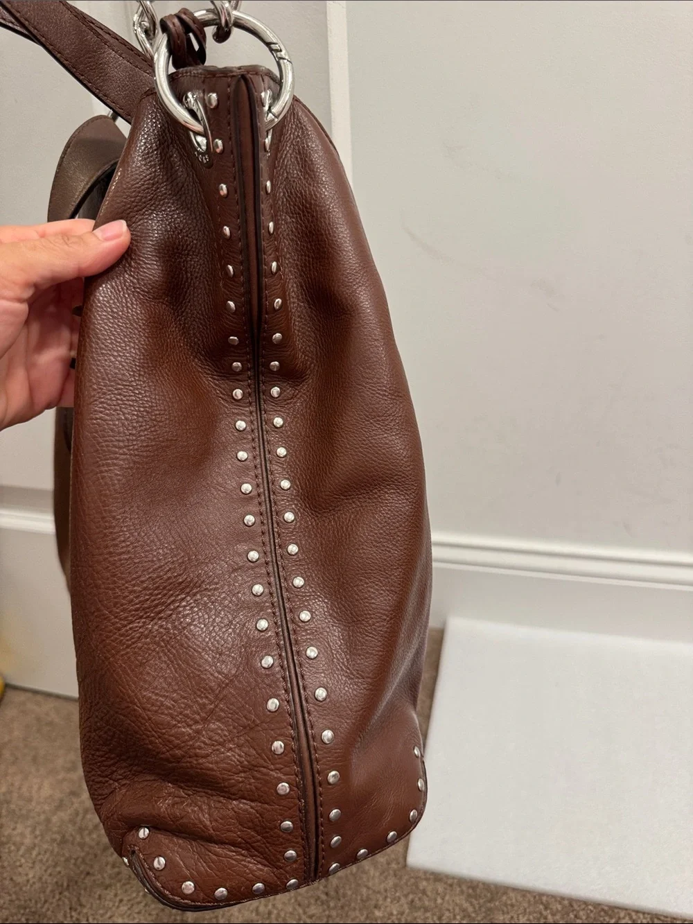 Michael Michael Kors Astor studded leather shoulder hobo bag purse